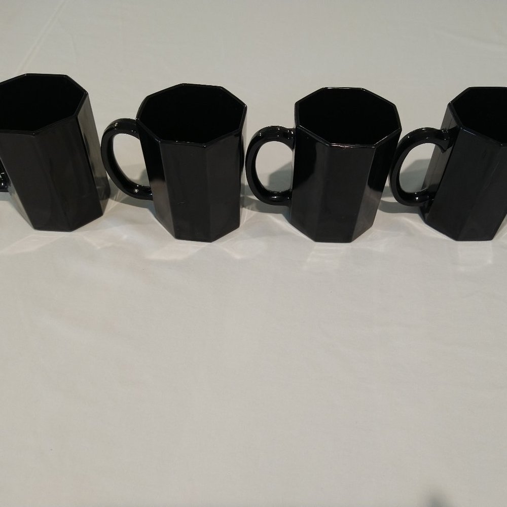 Arcoroc France Black Octime Mugs Coffee Cups